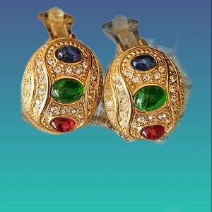 Vintage Christian Dior Gripoix Cabochon Clip-on Earrings